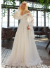 Off Shoulder Beaded Ivory Pleated Chiffon Wedding Dress
